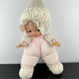 Vintage Baby Doll White, Pink and Blue Eyes. Bonnet. Rainbow Hearts 16”